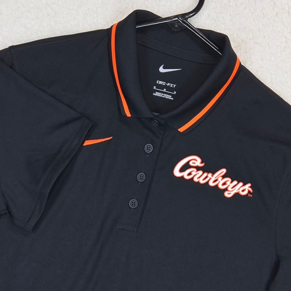 Nike Oklahoma State Cowboys Polo Shirt Women M Black Orange OSU Dri-FIT NCAA